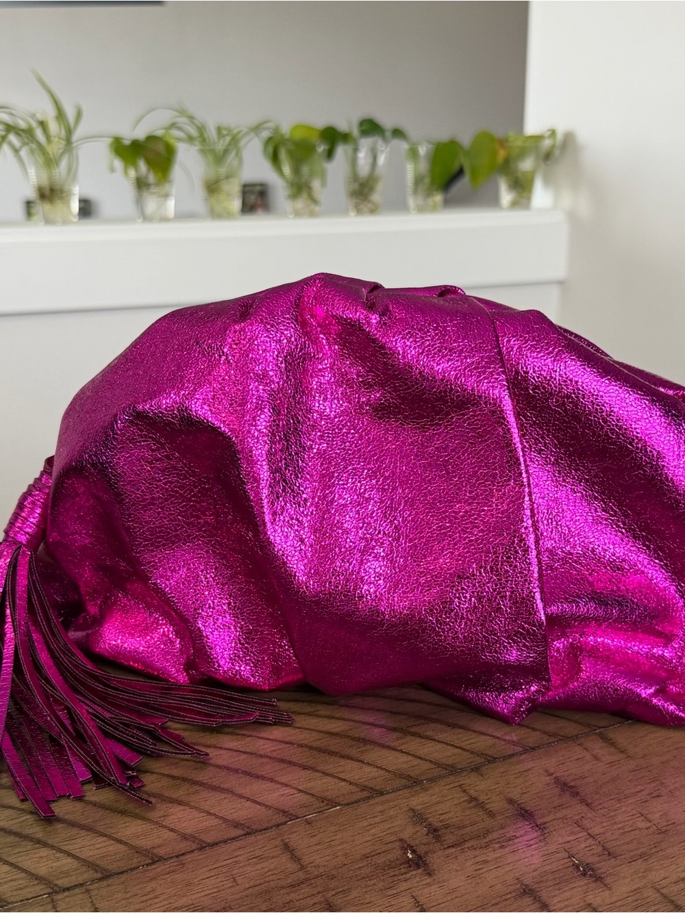 Metallic Fuchsia Women's Tassel Clutch Bag